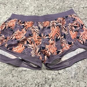 Crane Purple and Orange Athletic Shorts with Tropical Print